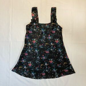 Sedu Women’s Pullover Satin A-Line Floral Black Tank Dress size M